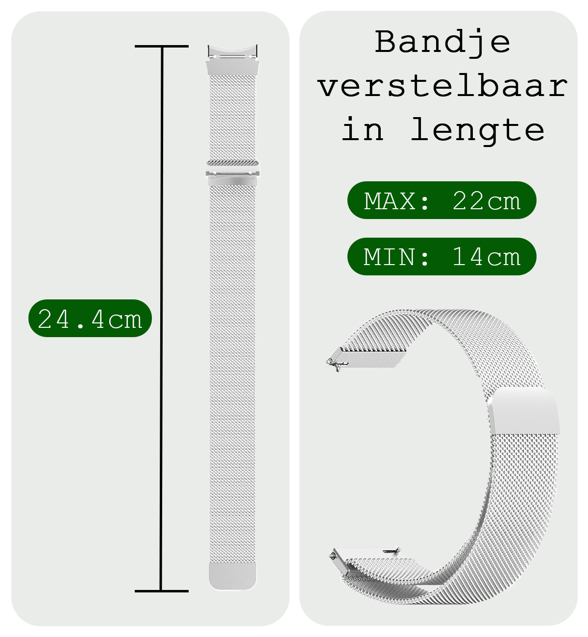 BASEY. Milanees Bandje Geschikt voor Samsung Watch 5 Milanees Bandje - Band Geschikt voor Samsung Galaxy Watch 5 Bandje Met Magneetsluiting Milanees - Zilver