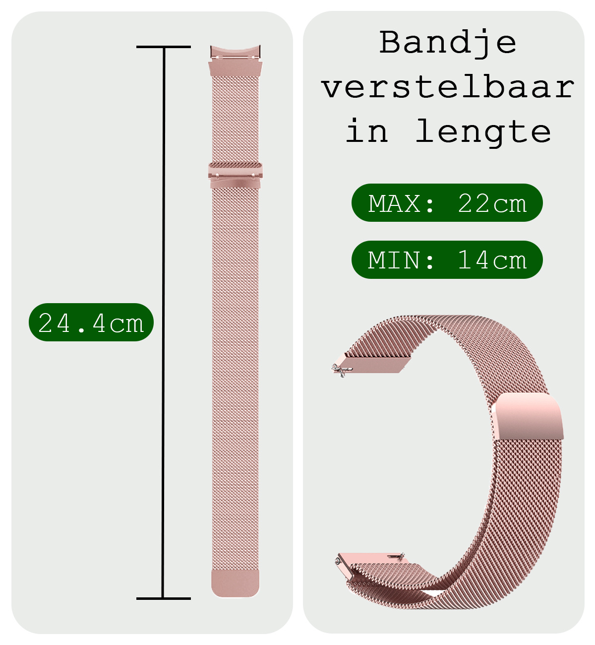 BASEY. Milanees Bandje Geschikt voor Samsung Watch 6 Milanees Bandje - Band Geschikt voor Samsung Galaxy Watch 6 Bandje Met Magneetsluiting Milanees - Rose Goud