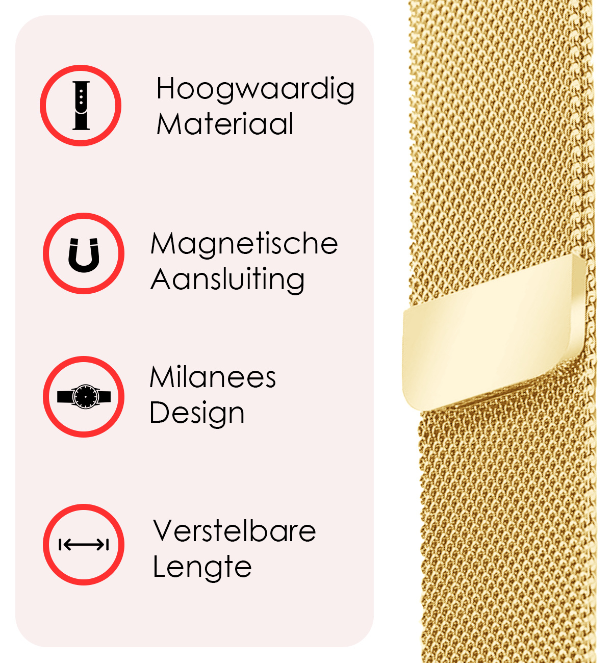 NoXx Horlogeband Milanees Geschikt voor Samsung Watch 4 Bandje Met Magneetsluiting - Bandje Geschikt voor Samsung Galaxy Watch 4 Band Milanees - Goud