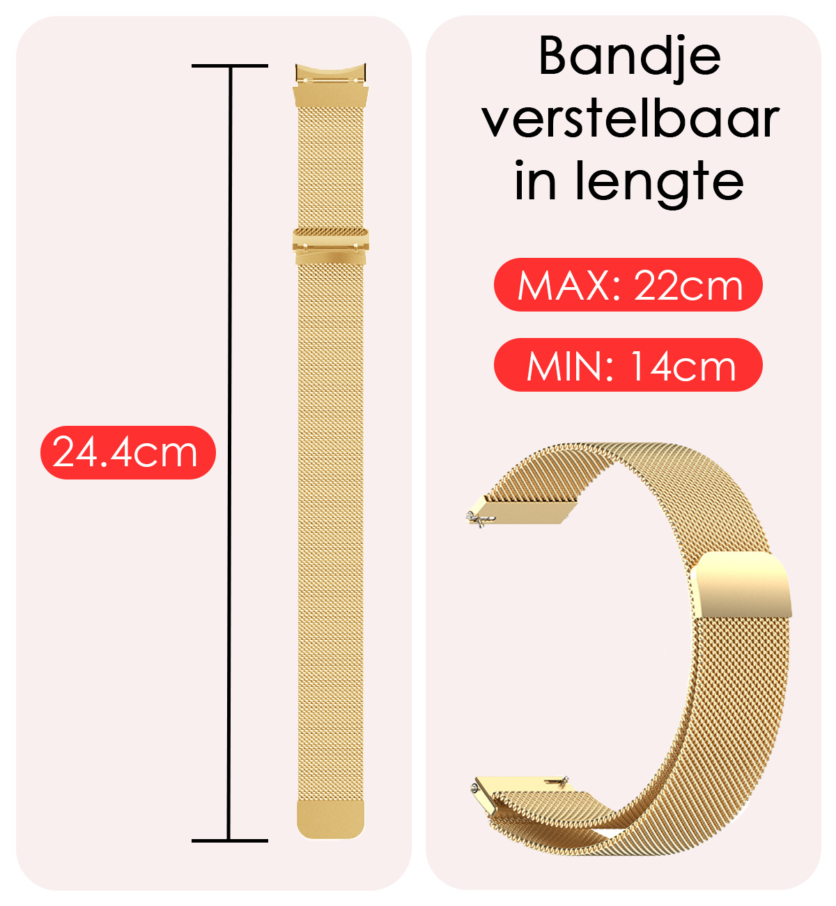 NoXx Horlogeband Milanees Geschikt voor Samsung Watch 4 Bandje Met Magneetsluiting - Bandje Geschikt voor Samsung Galaxy Watch 4 Band Milanees - Goud