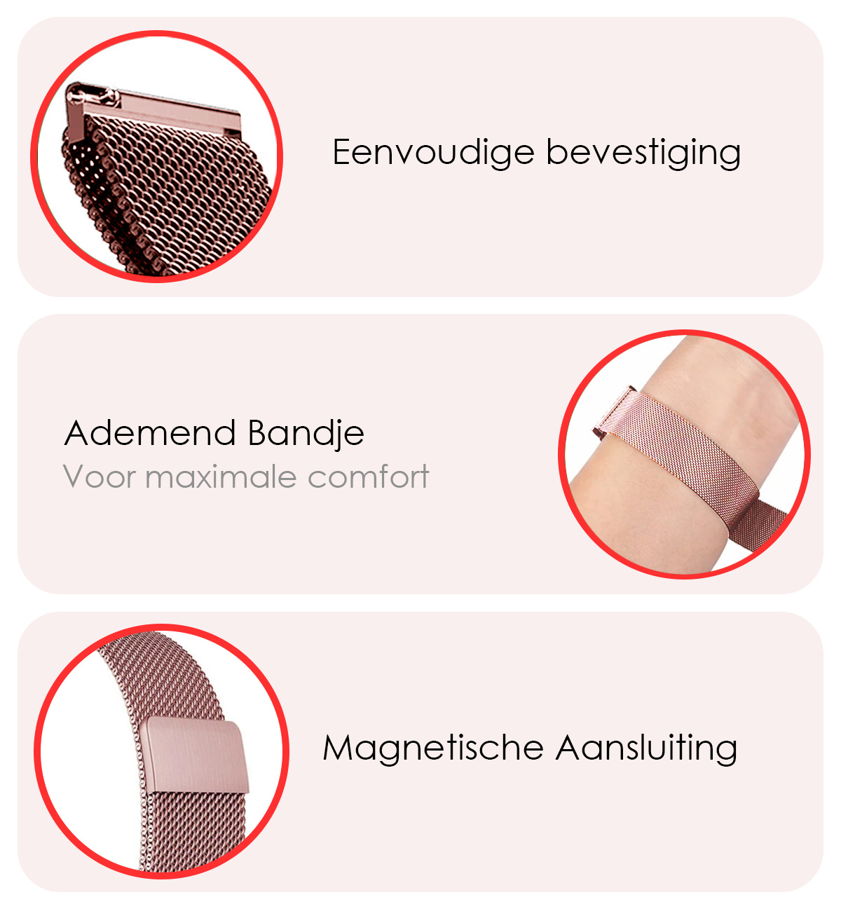 NoXx Horlogeband Milanees Geschikt voor Samsung Watch 4 Bandje Met Magneetsluiting - Bandje Geschikt voor Samsung Galaxy Watch 4 Band Milanees - Rose Goud