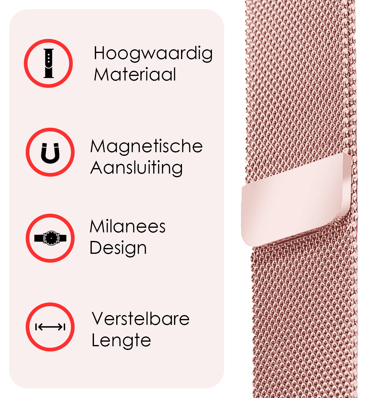 NoXx Horlogeband Milanees Geschikt voor Samsung Watch 5 Bandje Met Magneetsluiting - Bandje Geschikt voor Samsung Galaxy Watch 5 Band Milanees - Rose Goud