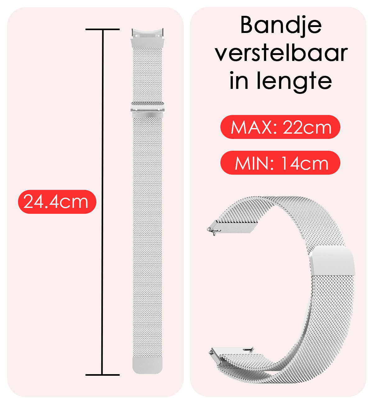 NoXx Horlogeband Milanees Geschikt voor Samsung Watch 5 Bandje Met Magneetsluiting - Bandje Geschikt voor Samsung Galaxy Watch 5 Band Milanees - Zilver