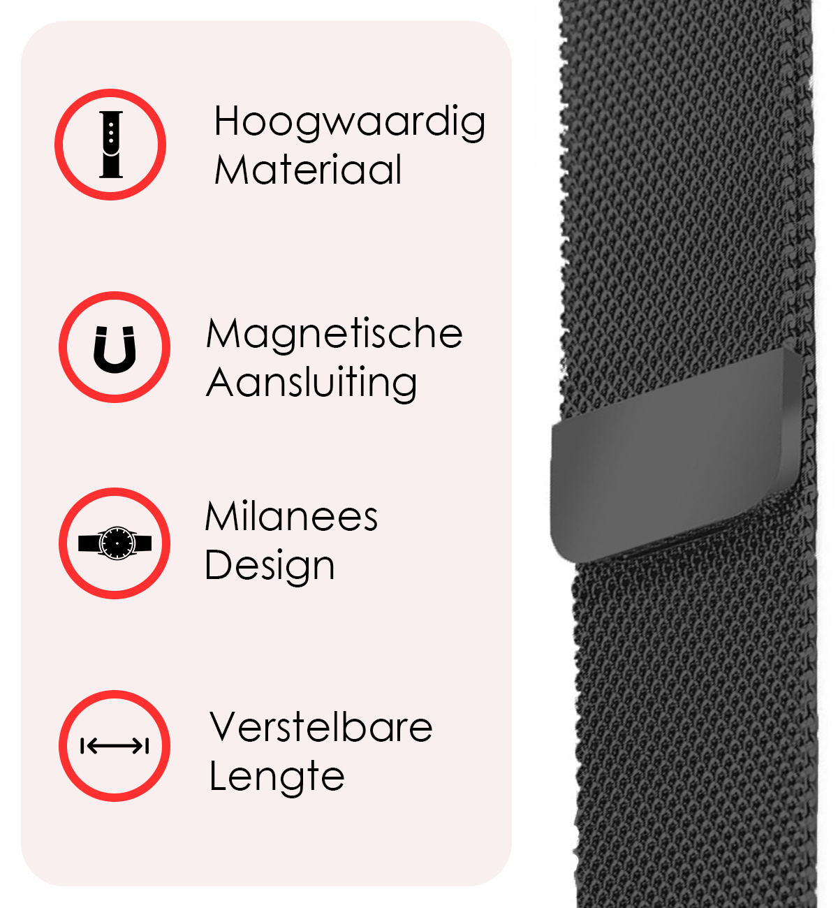 NoXx Horlogeband Milanees Geschikt voor Samsung Watch 5 Bandje Met Magneetsluiting - Bandje Geschikt voor Samsung Galaxy Watch 5 Band Milanees - Zwart