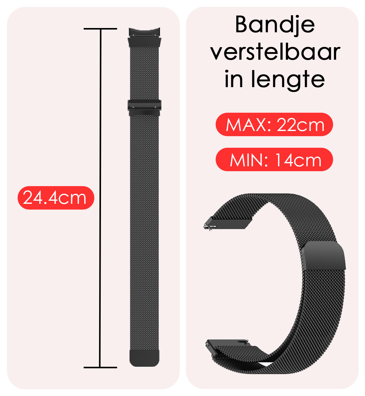 NoXx Horlogeband Milanees Geschikt voor Samsung Watch 5 Bandje Met Magneetsluiting - Bandje Geschikt voor Samsung Galaxy Watch 5 Band Milanees - Zwart