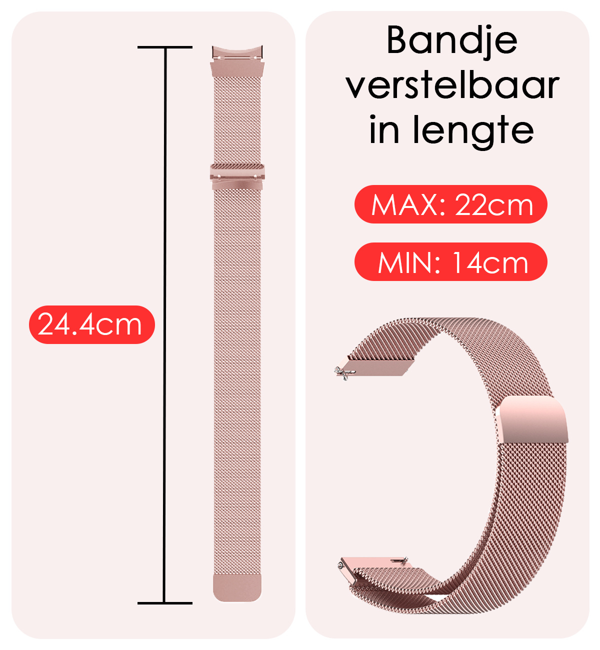 NoXx Horlogeband Milanees Geschikt voor Samsung Watch 6 Bandje Met Magneetsluiting - Bandje Geschikt voor Samsung Galaxy Watch 6 Band Milanees - Rose Goud