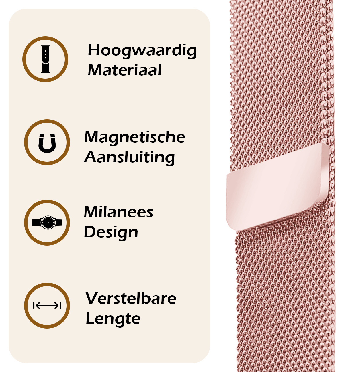 Nomfy Milanees Horlogebandje Geschikt voor Samsung Watch 4 Band Milanees Met Magneetsluiting - Bandje Geschikt voor Samsung Galaxy Watch 4 Bandje Milanees - Rose Goud