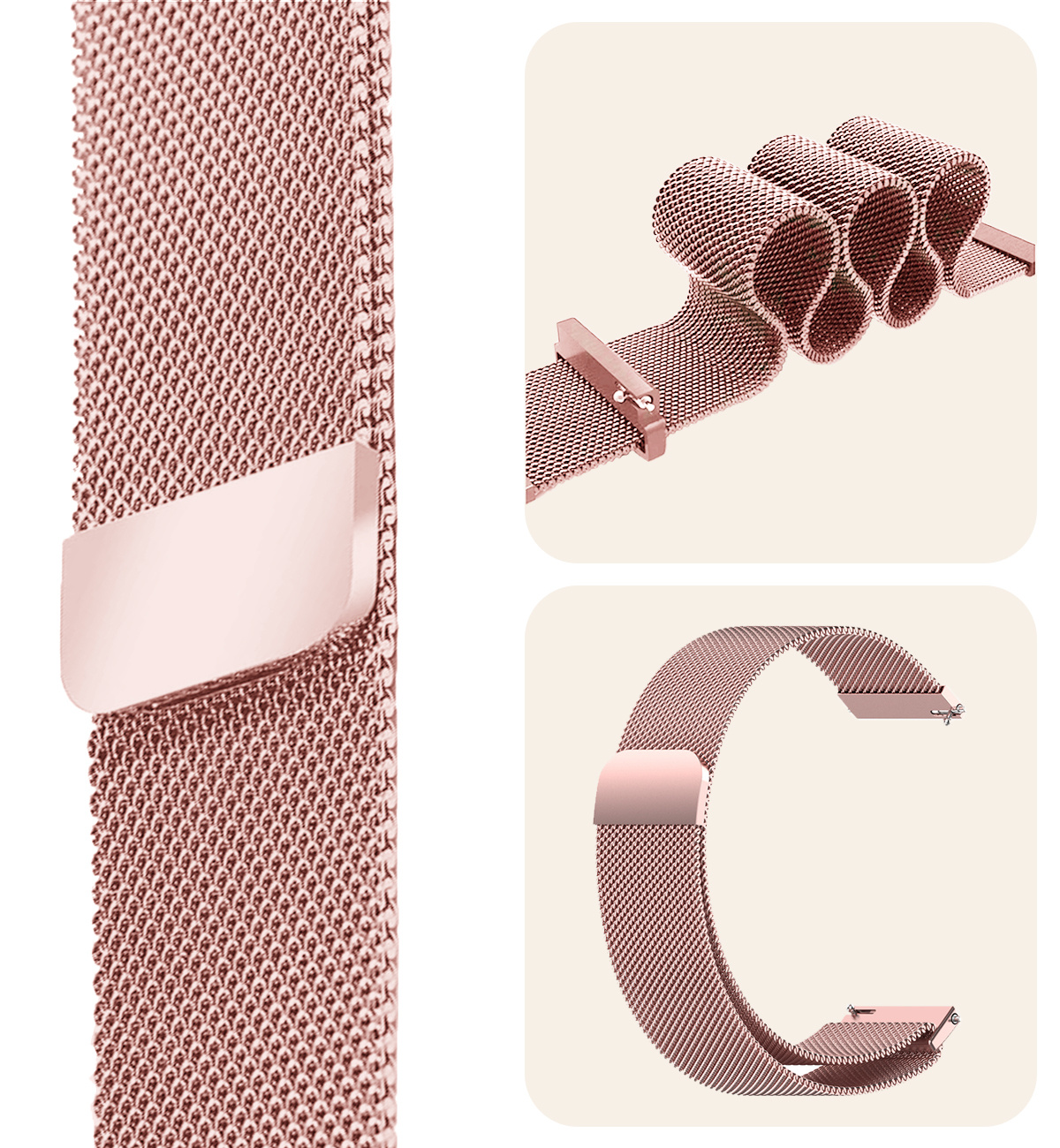 Nomfy Milanees Horlogebandje Geschikt voor Samsung Watch 4 Band Milanees Met Magneetsluiting - Bandje Geschikt voor Samsung Galaxy Watch 4 Bandje Milanees - Rose Goud