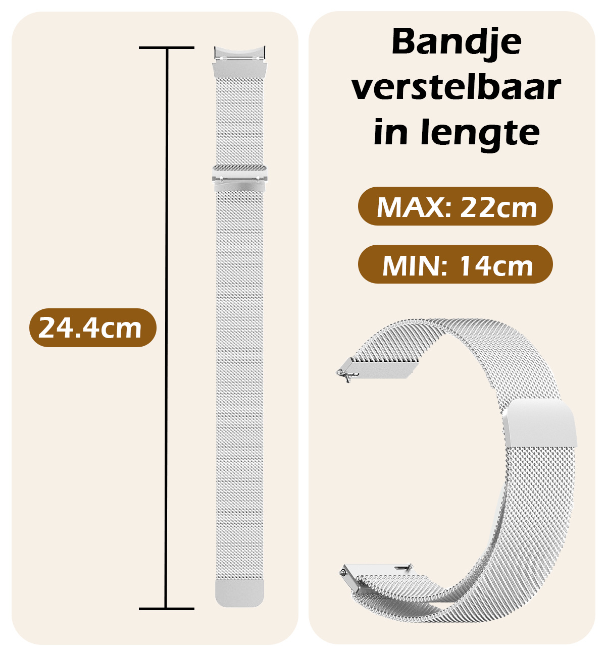 Nomfy Milanees Horlogebandje Geschikt voor Samsung Watch 4 Band Milanees Met Magneetsluiting - Bandje Geschikt voor Samsung Galaxy Watch 4 Bandje Milanees - Zilver
