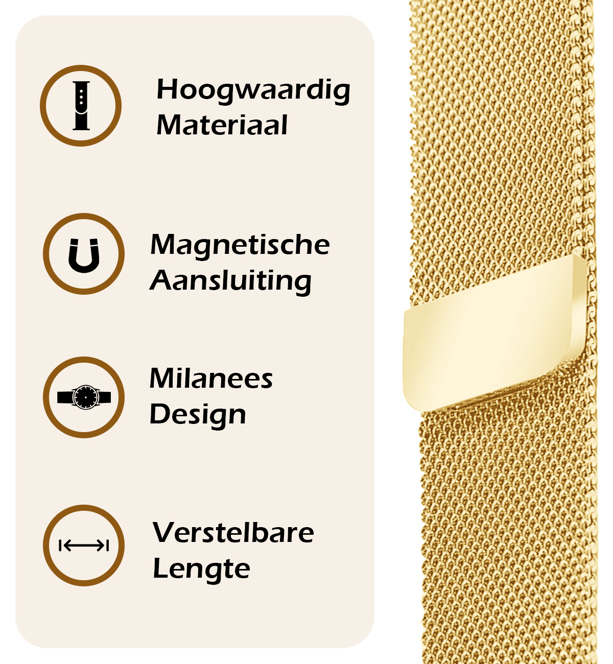 Nomfy Milanees Horlogebandje Geschikt voor Samsung Watch 5 Band Milanees Met Magneetsluiting - Bandje Geschikt voor Samsung Galaxy Watch 5 Bandje Milanees - Goud