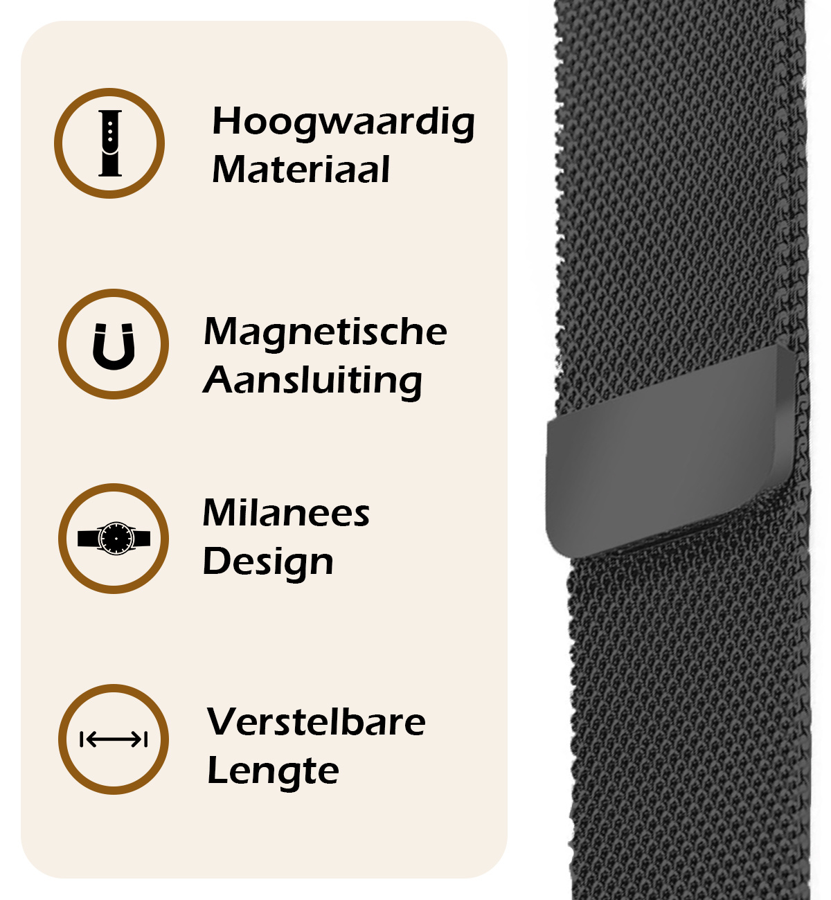 Nomfy Milanees Horlogebandje Geschikt voor Samsung Watch 5 Band Milanees Met Magneetsluiting - Bandje Geschikt voor Samsung Galaxy Watch 5 Bandje Milanees - Zwart