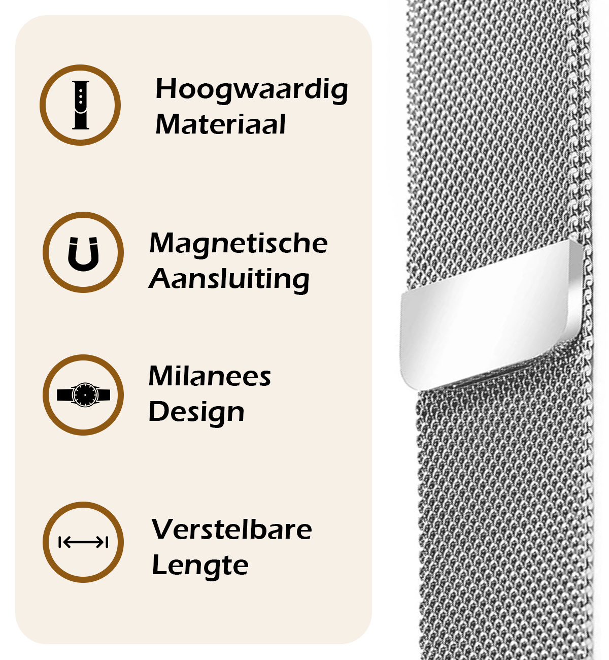 Nomfy Milanees Horlogebandje Geschikt voor Samsung Watch 6 Band Milanees Met Magneetsluiting - Bandje Geschikt voor Samsung Galaxy Watch 6 Bandje Milanees - Zilver