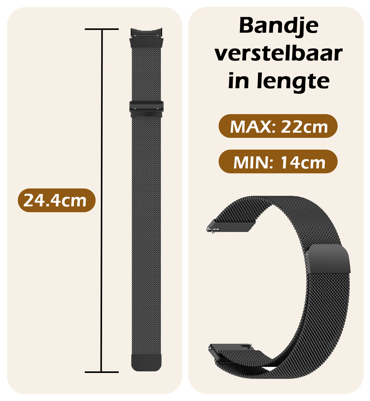 Nomfy Milanees Horlogebandje Geschikt voor Samsung Watch 6 Band Milanees Met Magneetsluiting - Bandje Geschikt voor Samsung Galaxy Watch 6 Bandje Milanees - Zwart