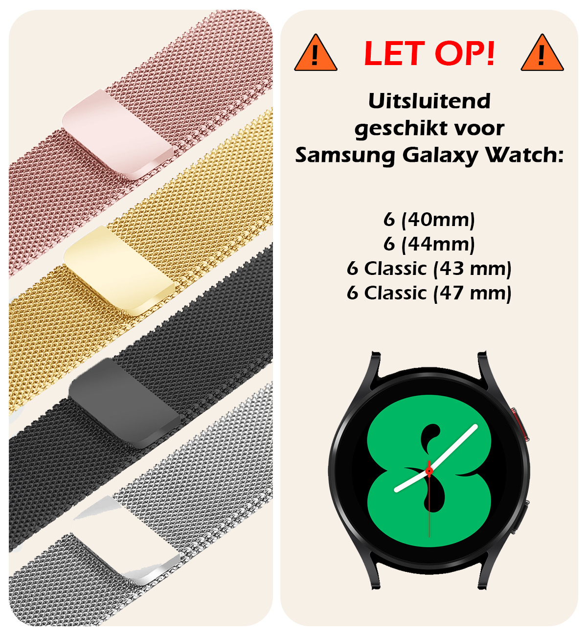 Nomfy Milanees Horlogebandje Geschikt voor Samsung Watch 6 Band Milanees Met Magneetsluiting - Bandje Geschikt voor Samsung Galaxy Watch 6 Bandje Milanees - Zwart