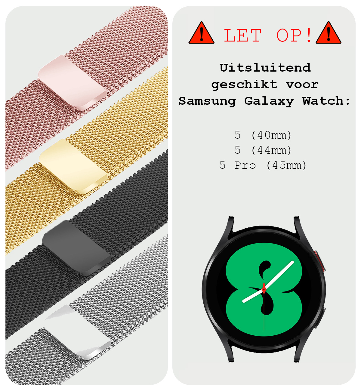 BASEY. Milanees Bandje Geschikt voor Samsung Watch 5 Milanees Bandje - Band Geschikt voor Samsung Galaxy Watch 5 Bandje Met Magneetsluiting Milanees - Goud