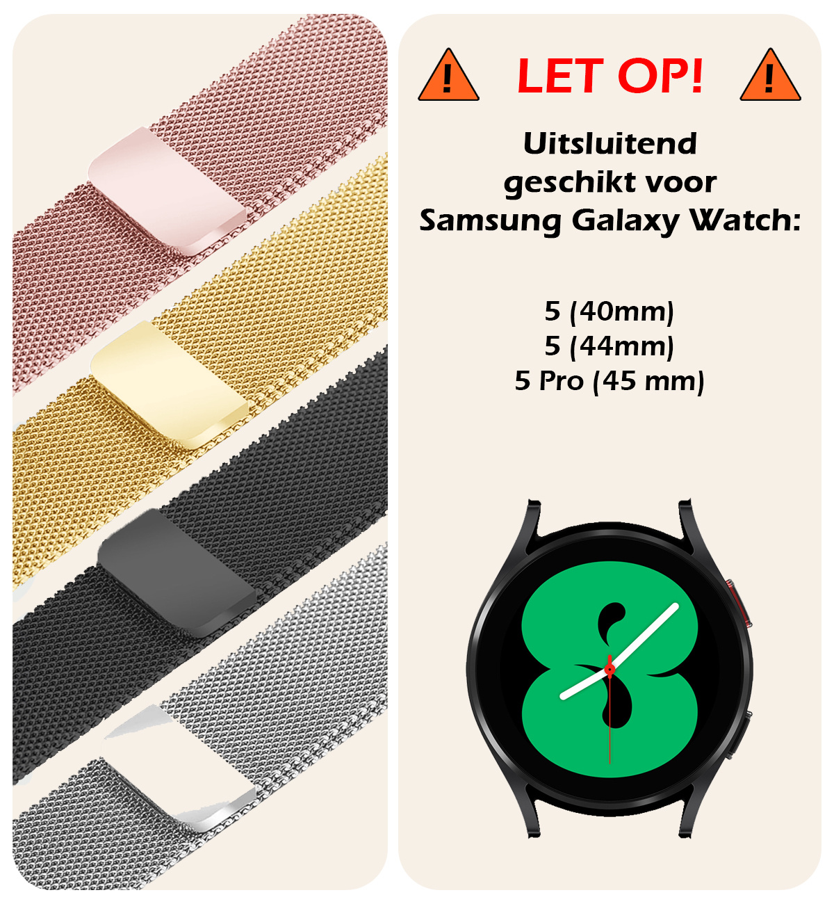 Nomfy Milanees Horlogebandje Geschikt voor Samsung Watch 5 Band Milanees Met Magneetsluiting - Bandje Geschikt voor Samsung Galaxy Watch 5 Bandje Milanees - Rose Goud