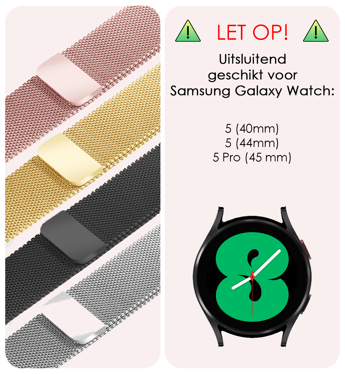 NoXx Horlogeband Milanees Geschikt voor Samsung Watch 5 Bandje Met Magneetsluiting - Bandje Geschikt voor Samsung Galaxy Watch 5 Band Milanees - Zilver