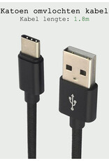 BASEY. USB C Oplader - USB C Kabel - USB C naar USB A Kabel 1.8 meter - Zwart