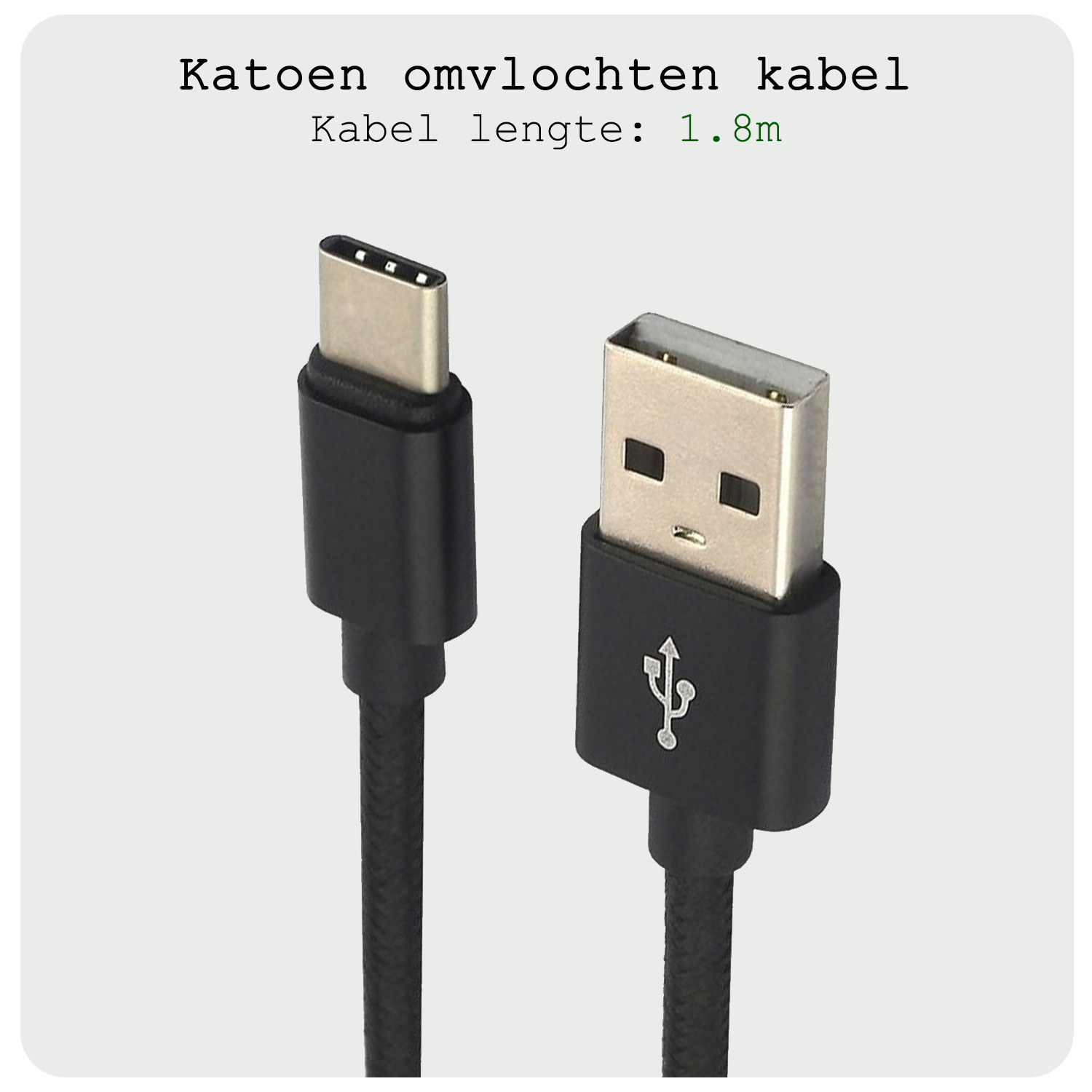 BASEY. USB C Oplader - USB C Kabel - USB C naar USB A Kabel 1.8 meter - Zwart