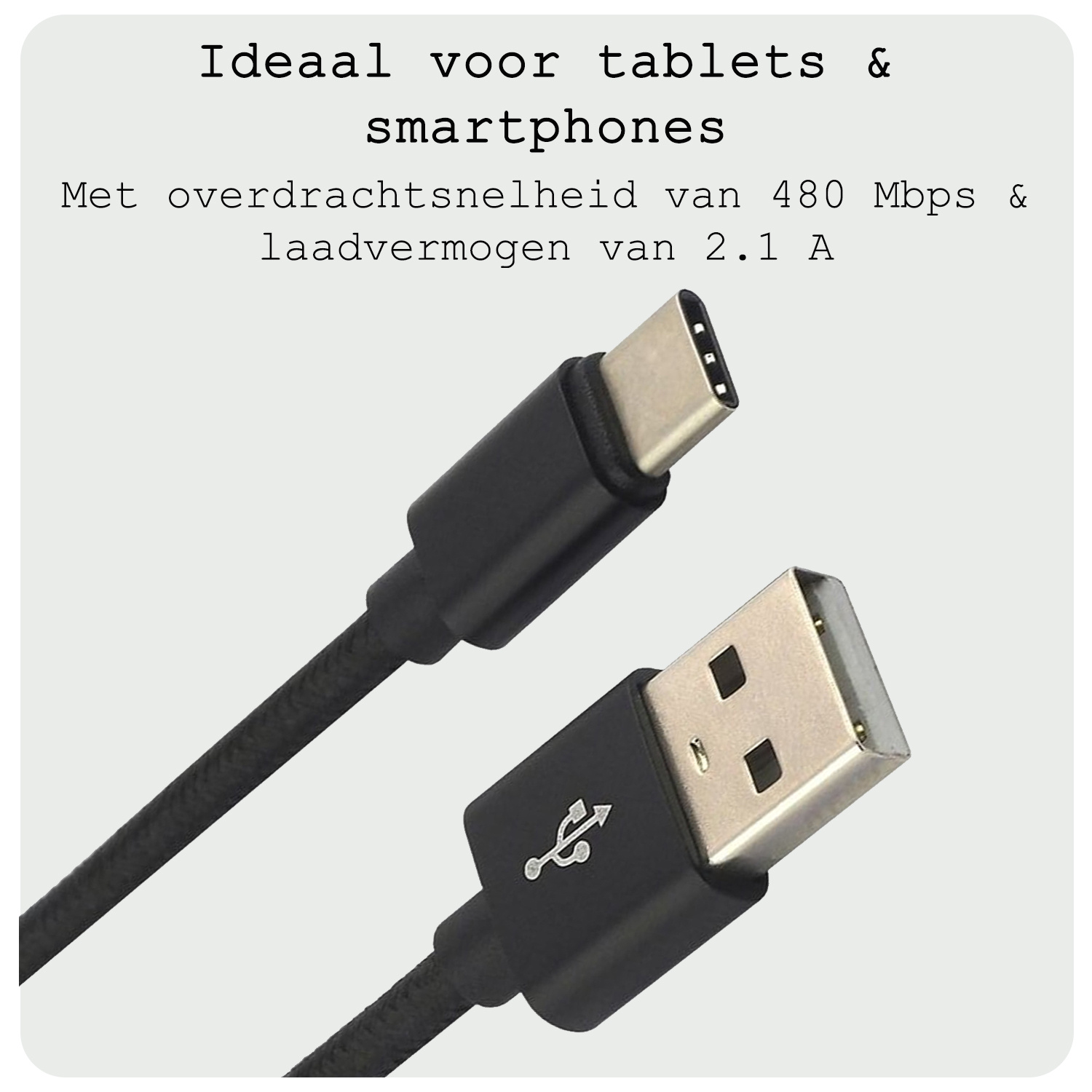 BASEY. USB C Oplader - USB C Kabel - USB C naar USB A Kabel 1.8 meter - Zwart