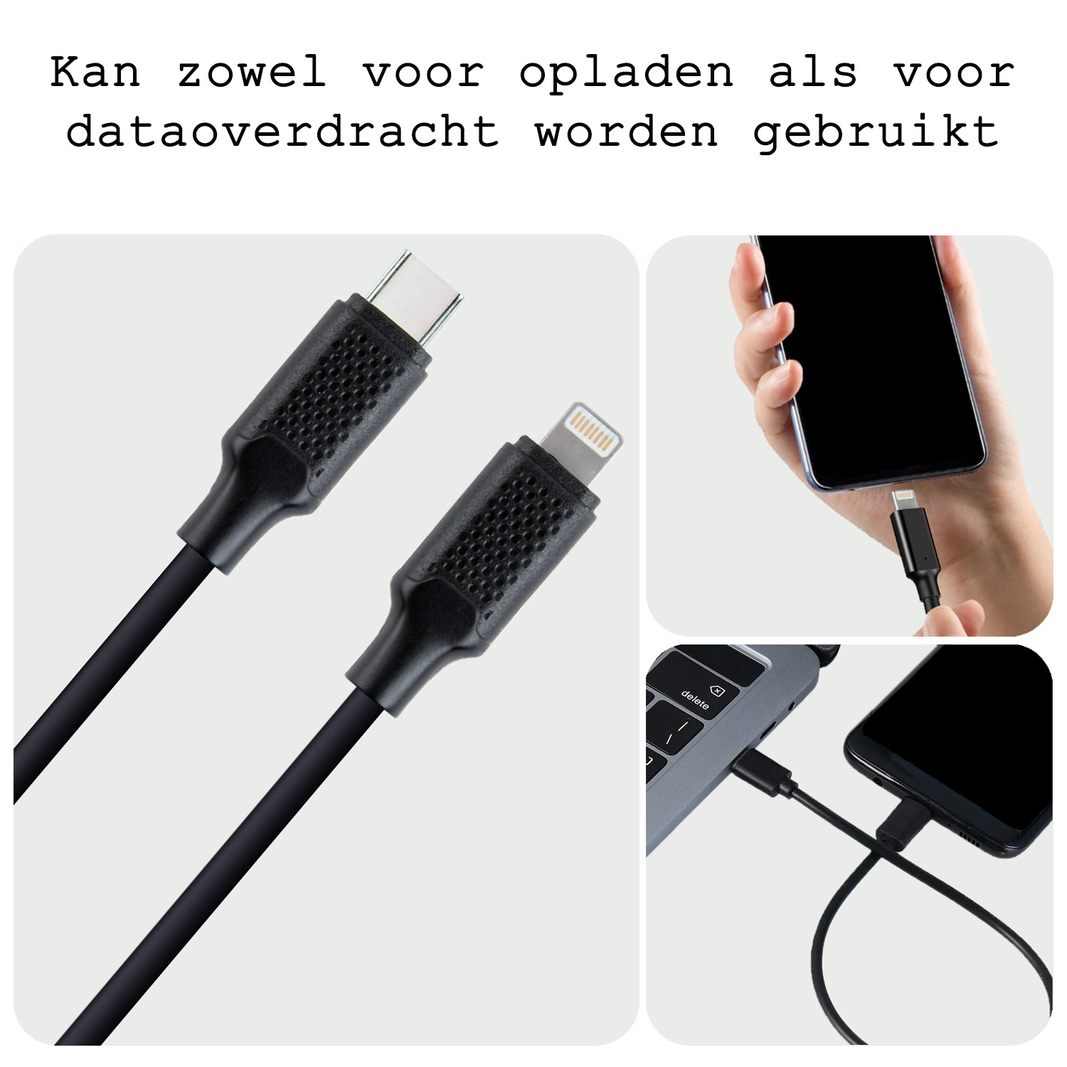 BASEY. USB C Lader Kabel Geschikt voor iPhone - USB C naar Lightning Kabel - Lightning USB Kabel - 1.5 meter - Zwart