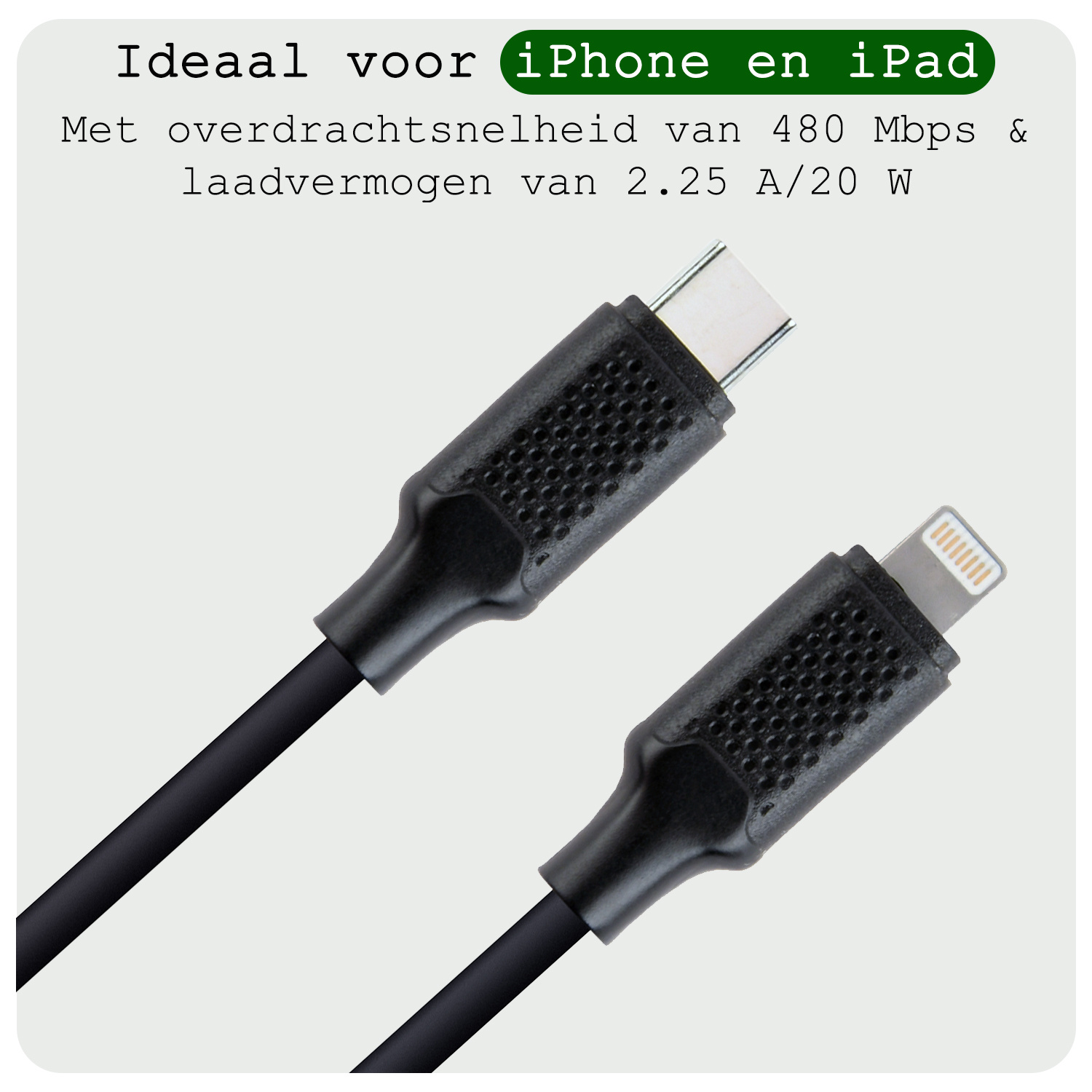 BASEY. USB C Lader Kabel Geschikt voor iPhone - USB C naar Lightning Kabel - Lightning USB Kabel - 1.5 meter - Zwart