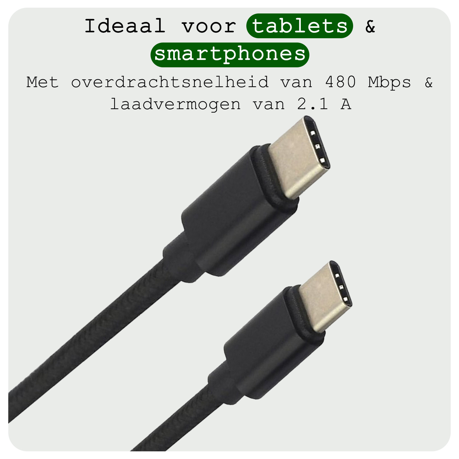 BASEY. USB C Oplader - USB C Kabel - USB C naar USB C Kabel 1.8 meter - Zwart