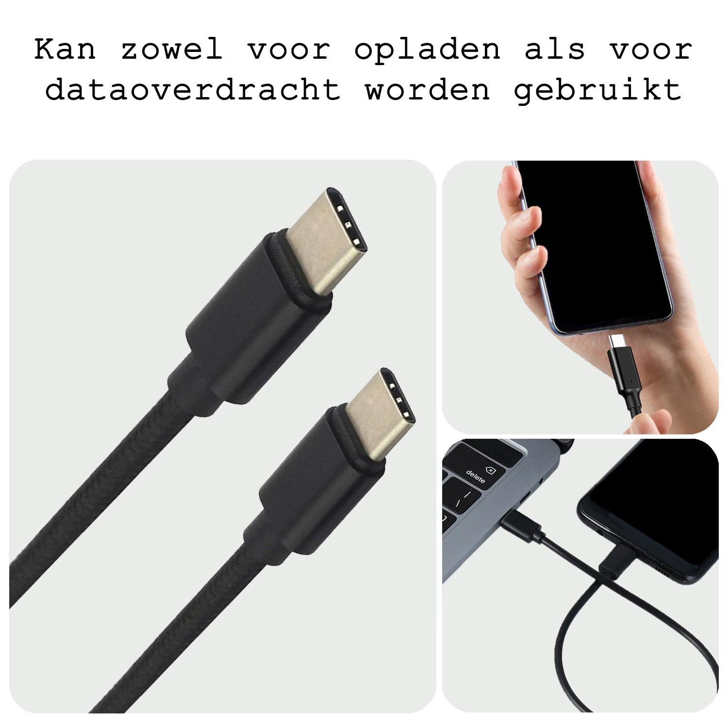BASEY. USB C Oplader - USB C Kabel - USB C naar USB C Kabel 1.8 meter - Zwart