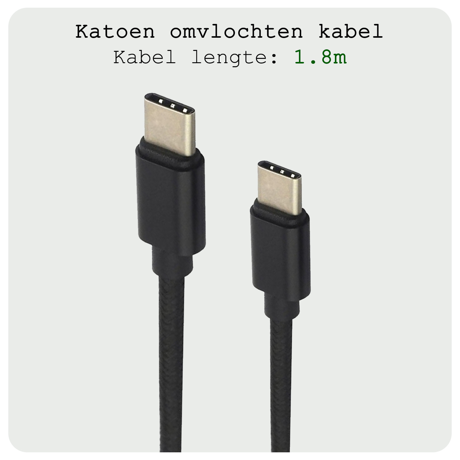 BASEY. USB C Oplader - USB C Kabel - USB C naar USB C Kabel 1.8 meter - Zwart