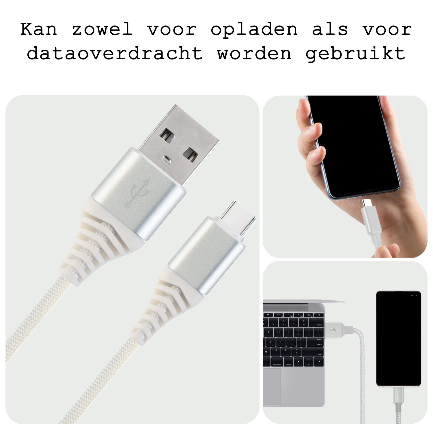 BASEY. USB C Oplader - USB C Kabel - USB C naar USB A Kabel 2 meter - Wit