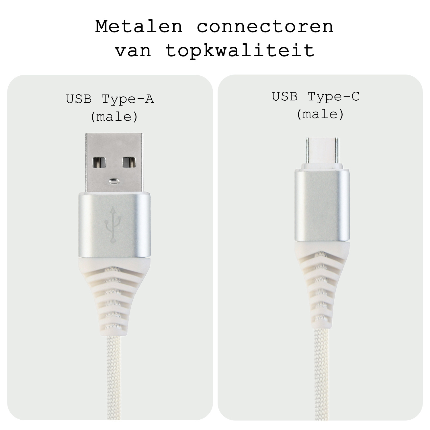 BASEY. USB C Oplader - USB C Kabel - USB C naar USB A Kabel 2 meter - Wit