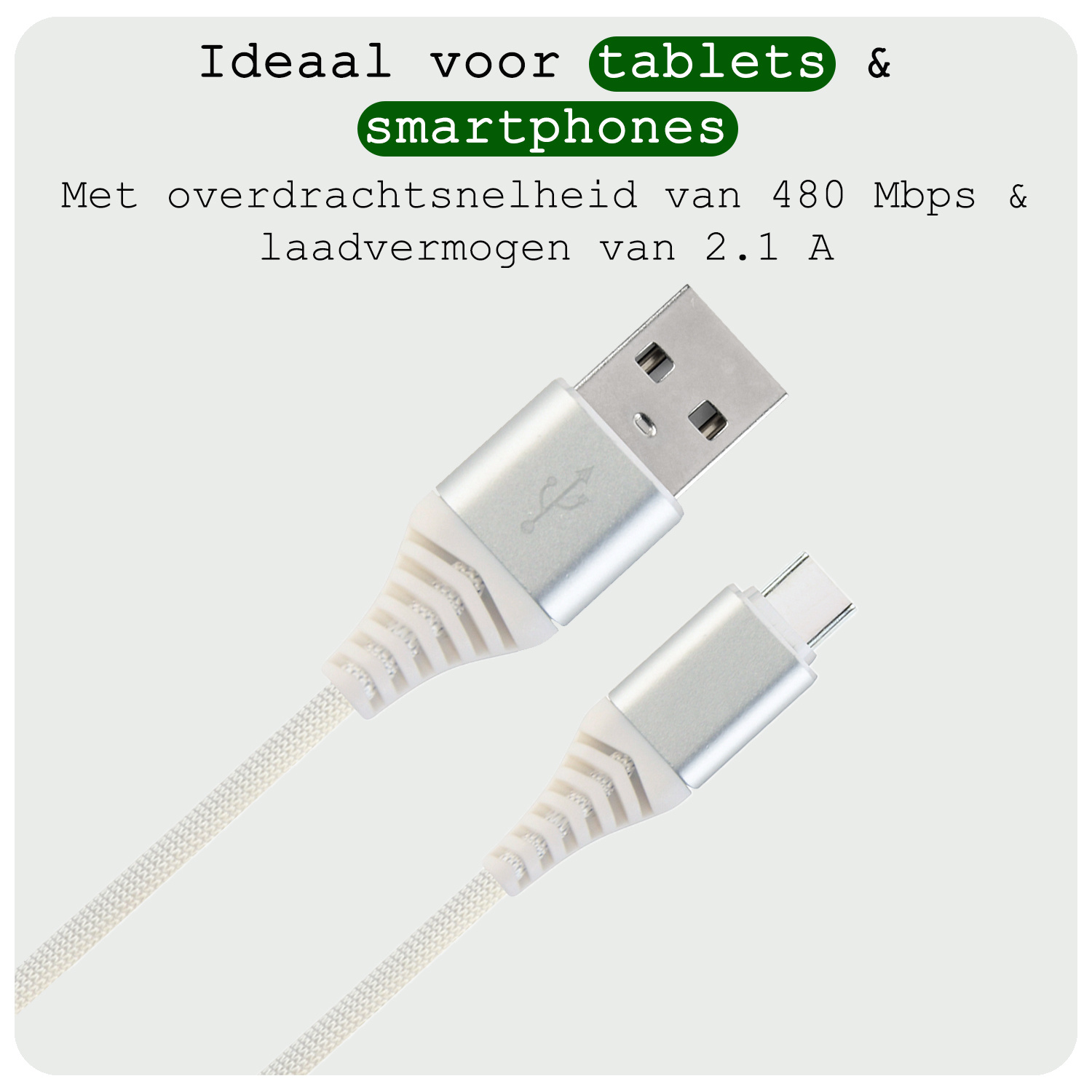 BASEY. USB C Oplader - USB C Kabel - USB C naar USB A Kabel 2 meter - Wit