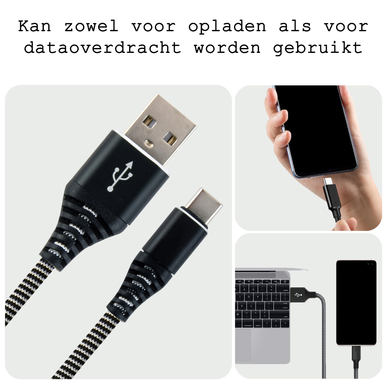BASEY. USB C Oplader - USB C Kabel - USB C naar USB A Kabel 2 meter - Zwart