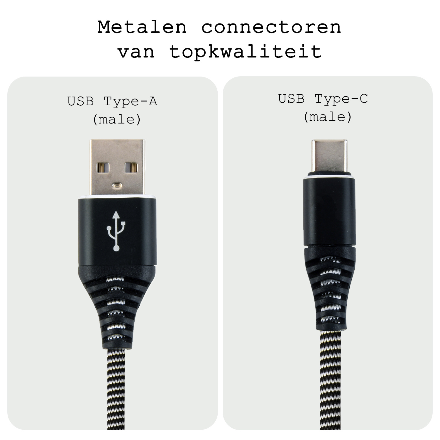 BASEY. USB C Oplader - USB C Kabel - USB C naar USB A Kabel 2 meter - Zwart