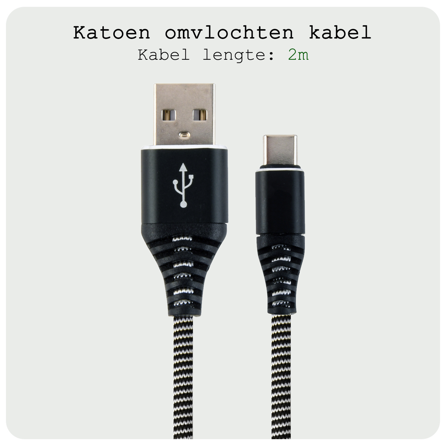 BASEY. USB C Oplader - USB C Kabel - USB C naar USB A Kabel 2 meter - Zwart