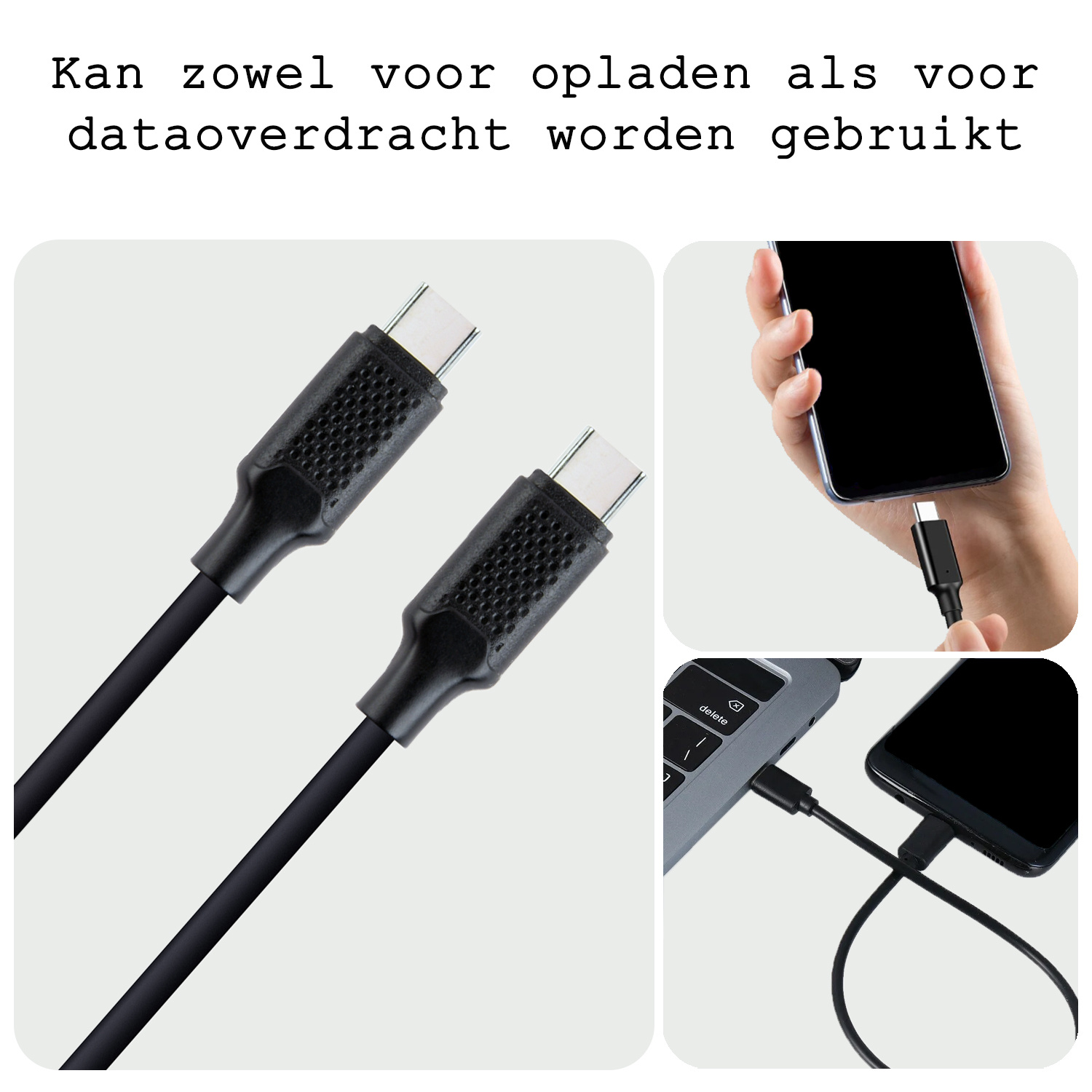 BASEY. USB C Oplader 60W - USB C Kabel - USB C naar USB C Kabel 1.5 meter