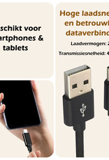 Nomfy USB-C Kabels Oplaadkabel USB-C Kabel Gevlochten Nylon - USB C naar USB A Datakabel - Zwart - 1,8 meter