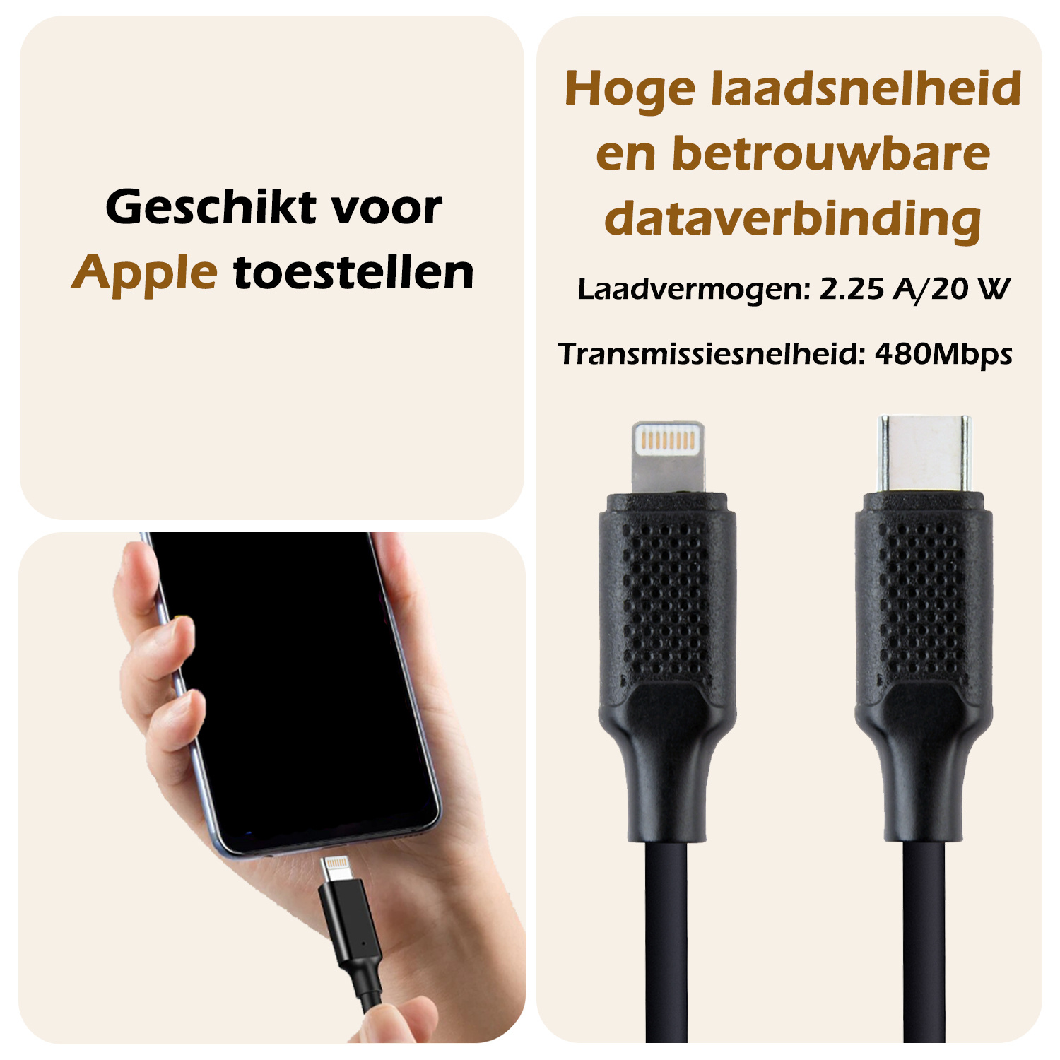 Nomfy USB-C Kabels Oplaadkabel USB-C Kabel Geschikt voor iPhone Lightning - USB C Kabel Geschikt Voor Lightning Datakabel - Zwart - 1,5 meter