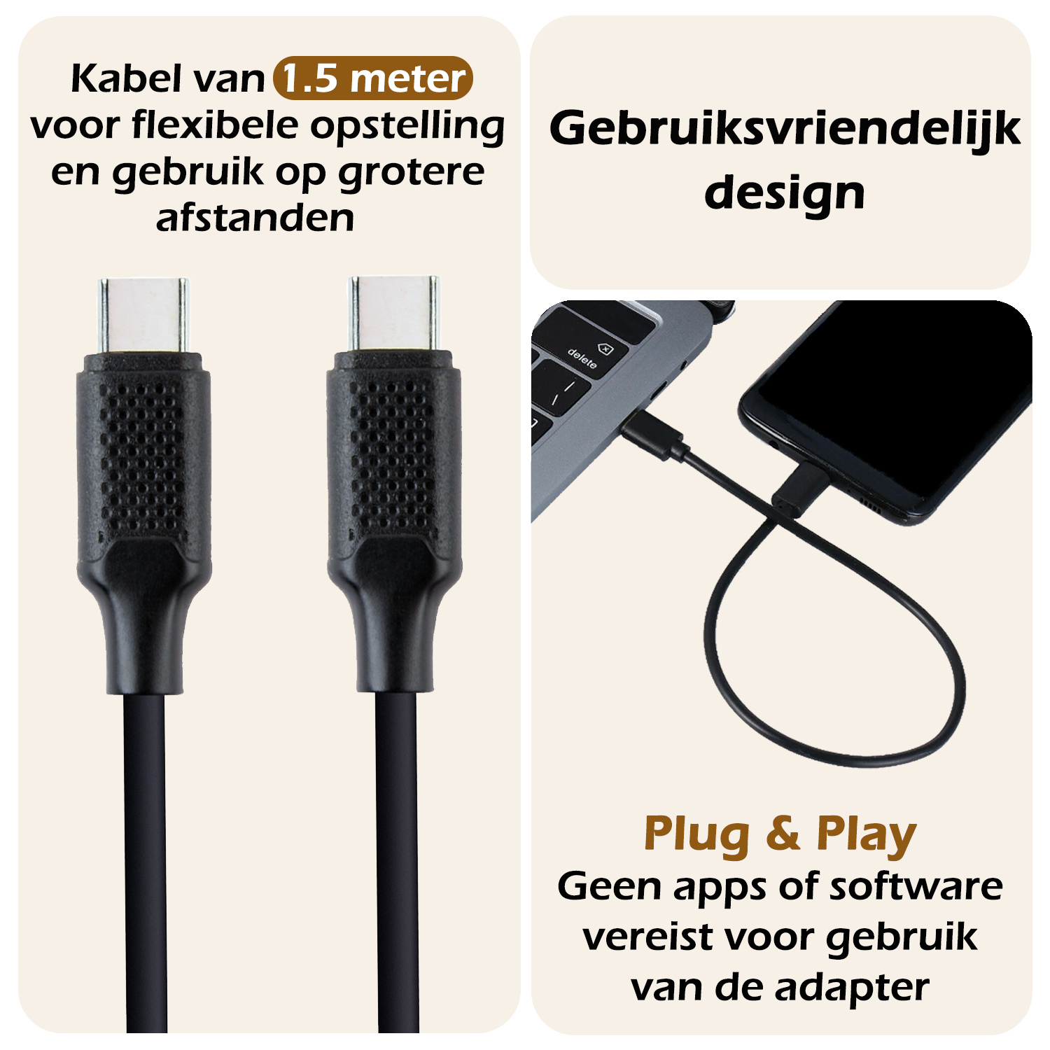 Nomfy USB-C Kabels Oplaadkabel USB-C Kabel (100W) - USB C naar USB C Datakabel - Zwart - 1,5 meter
