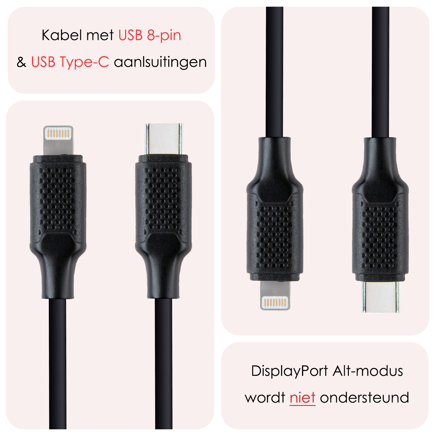 NoXx USB-C Kabels Oplaadkabel USB C naar Geschikt voor iPhone Lightning - USB C Kabel Data - Kabel Geschikt voor USB C naar Lightning Kabel - 1.5 meter - Zwart