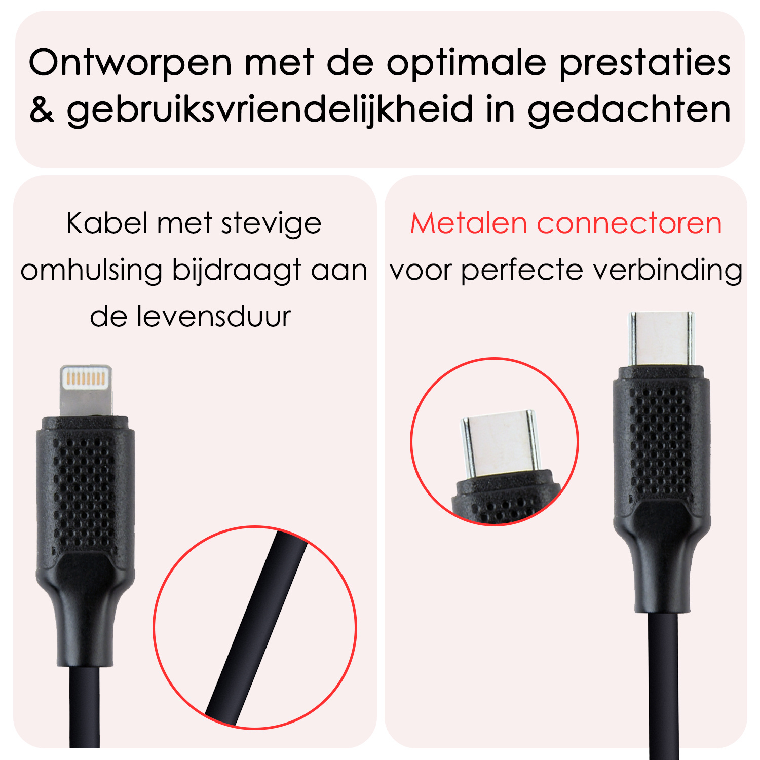 NoXx USB-C Kabels Oplaadkabel USB C naar Geschikt voor iPhone Lightning - USB C Kabel Data - Kabel Geschikt voor USB C naar Lightning Kabel - 1.5 meter - Zwart