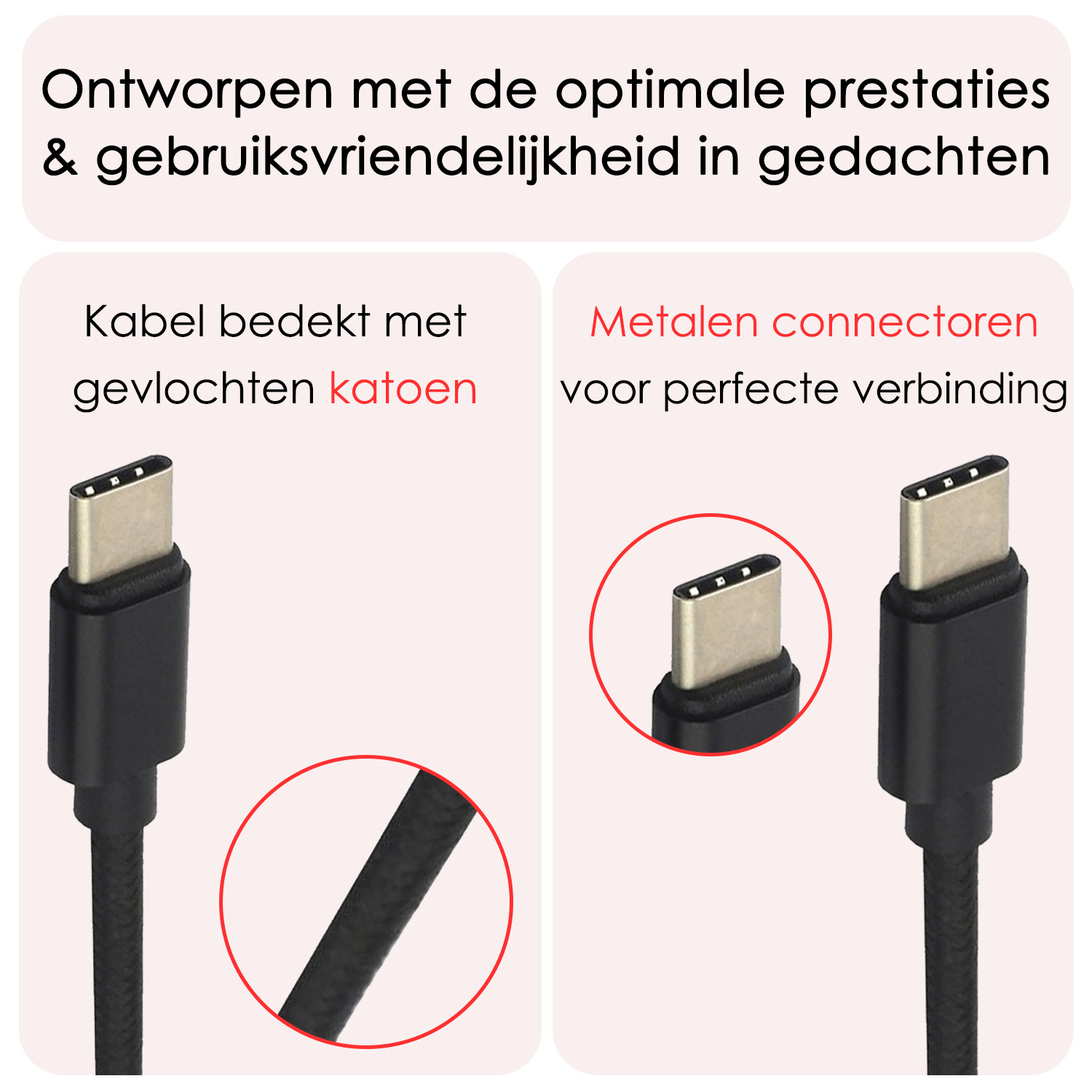 NoXx USB-C Kabels Oplaadkabel USB C naar USB C Kabel Nylon - USB C Kabel Data - USB C naar USB C Kabel - 1.8 meter - Zwart