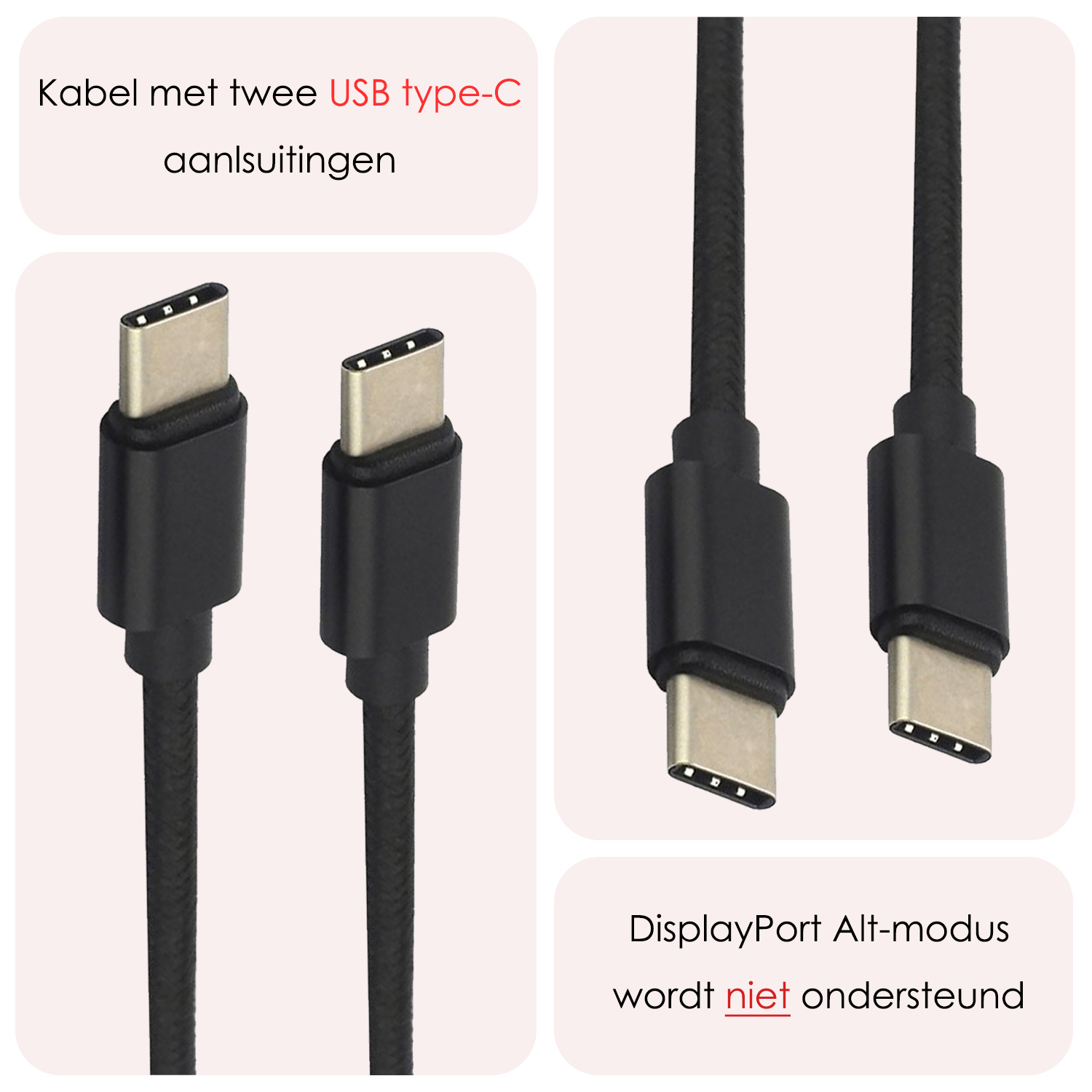 NoXx USB-C Kabels Oplaadkabel USB C naar USB C Kabel Nylon - USB C Kabel Data - USB C naar USB C Kabel - 1.8 meter - Zwart