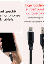 NoXx USB-C Kabels Oplaadkabel USB A naar USB C Kabel Nylon - USB A Kabel Data USB A naar USB C Kabel - 1 meter - Zwart/Wit