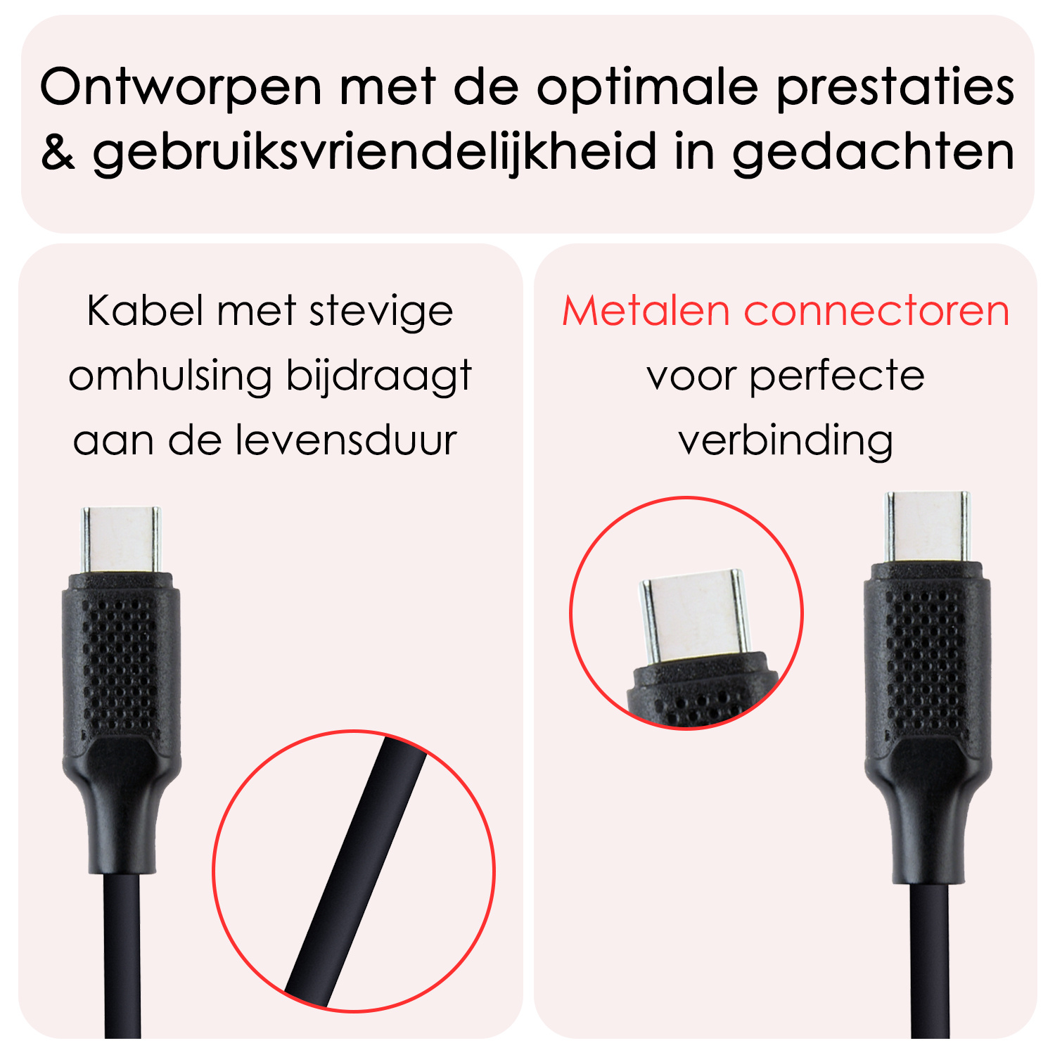 NoXx USB-C Kabels Oplaadkabel (60W) USB C naar USB C Kabel - USB C Kabel Data - USB C naar USB C Kabel - 1,5 meter - Zwart