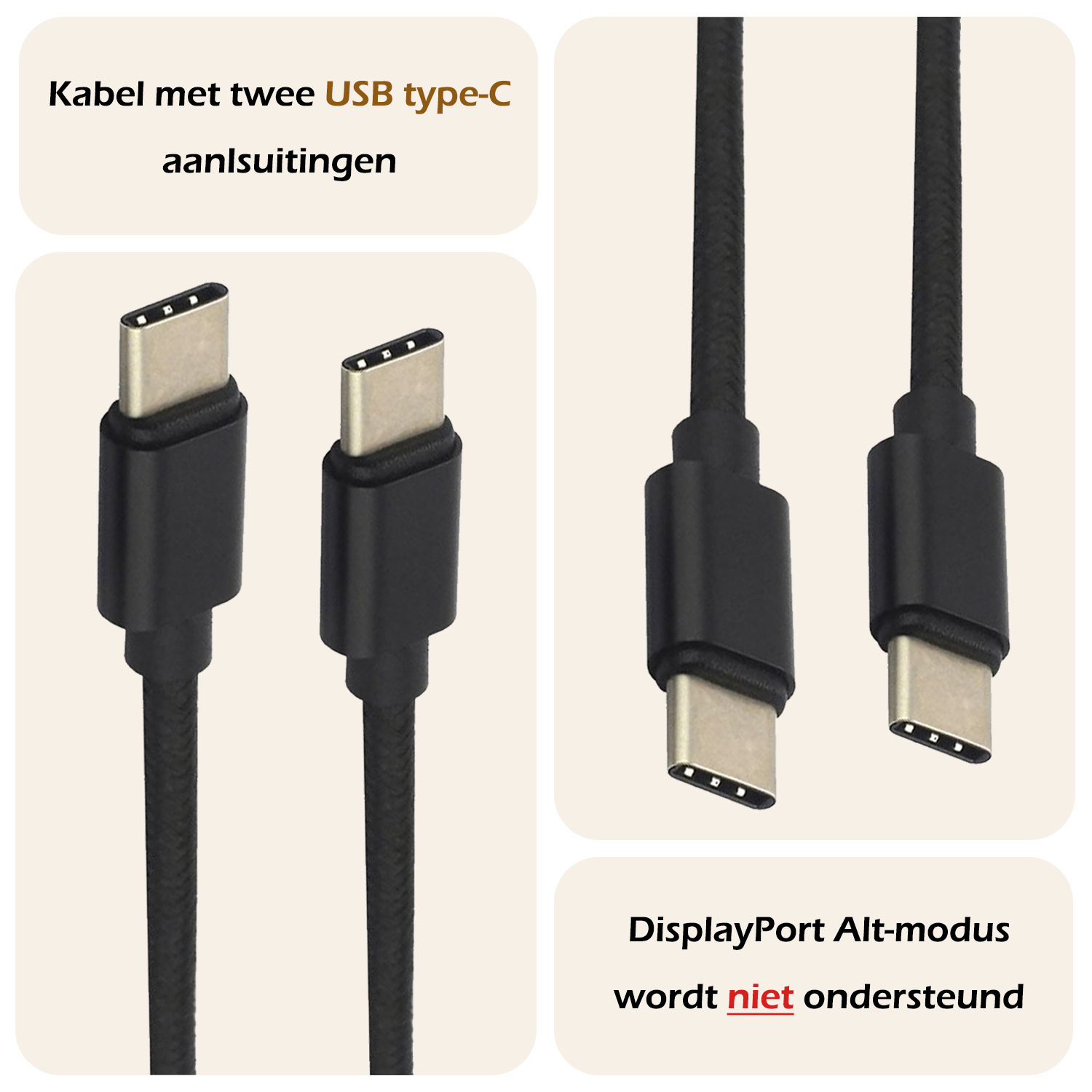 Nomfy USB-C Kabels Oplaadkabel USB-C Kabel Gevlochten Nylon - USB C naar USB C Datakabel - Zwart - 1,8 meter