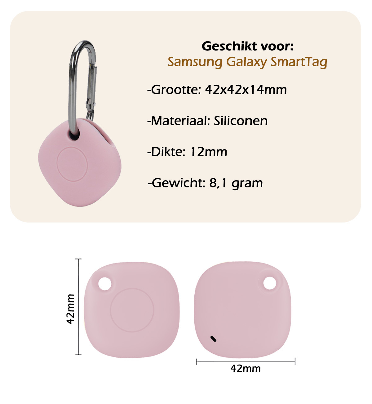 Nomfy Hoesje Geschikt voor Samsung Galaxy SmartTag Sleutelhanger Hoes Hoesje Siliconen - Siliconen Hoesje Geschikt voor Samsung Galaxy SmartTag-Sleutelhanger Hoesje - Roze