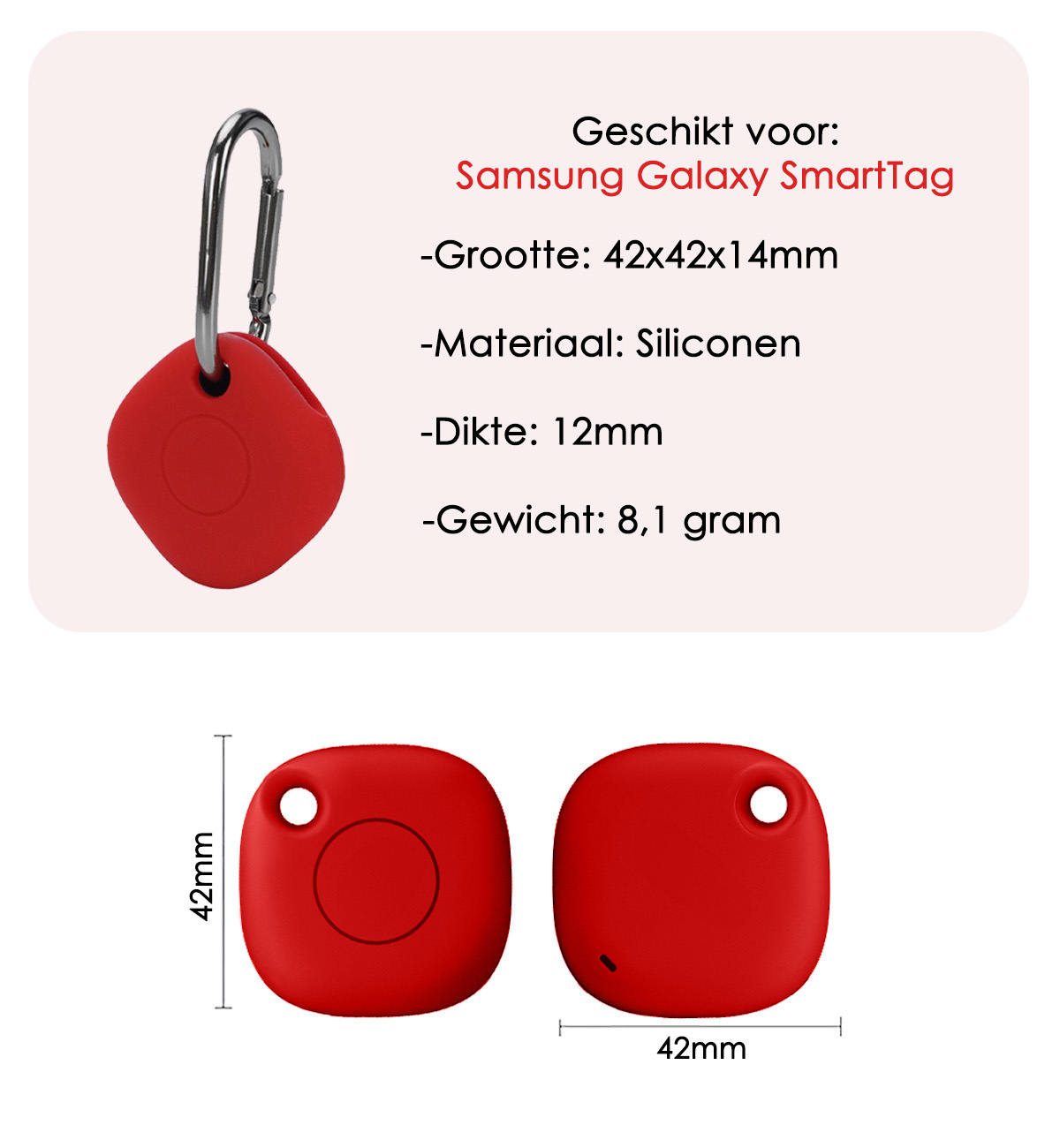 NoXx Hoesje Geschikt voor Samsung Galaxy SmartTag-Sleutelhanger Houder Siliconen Hoes - Hoes Geschikt voor Samsung Galaxy SmartTag Hoesje - Rood