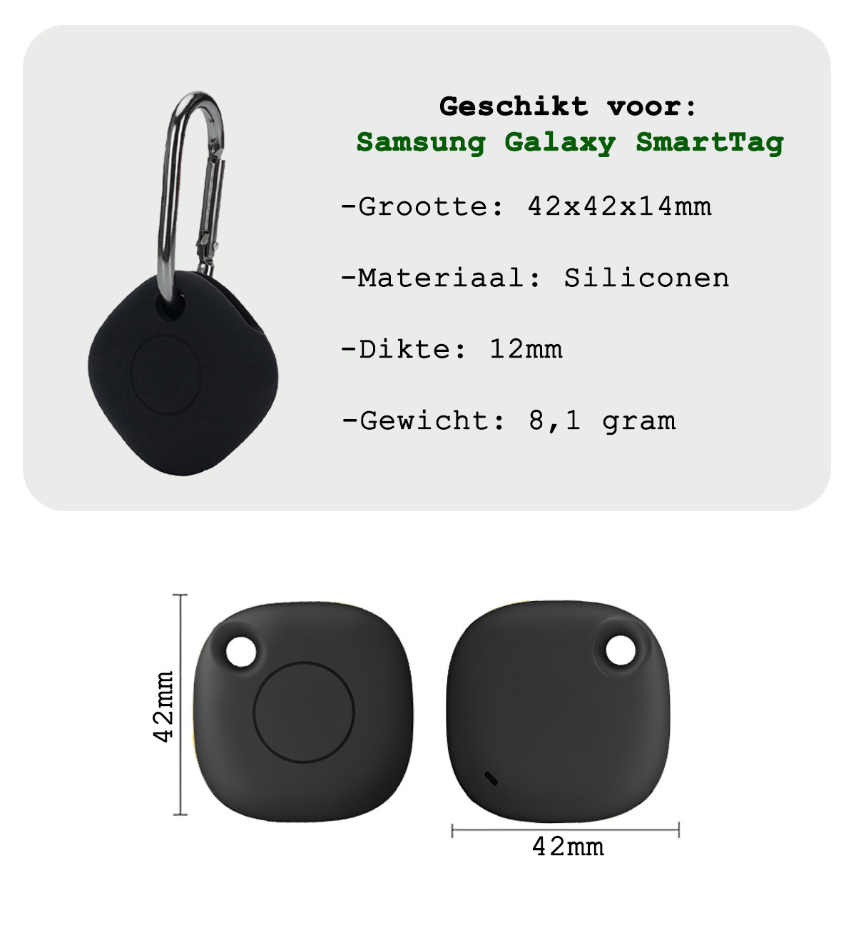 BASEY. Hoesje Geschikt voor Samsung Galaxy SmartTag Sleutelhanger Hoesje - Siliconen Houder Hoesje Geschikt voor Samsung Galaxy SmartTag Hoes Hoesje Case - Zwart
