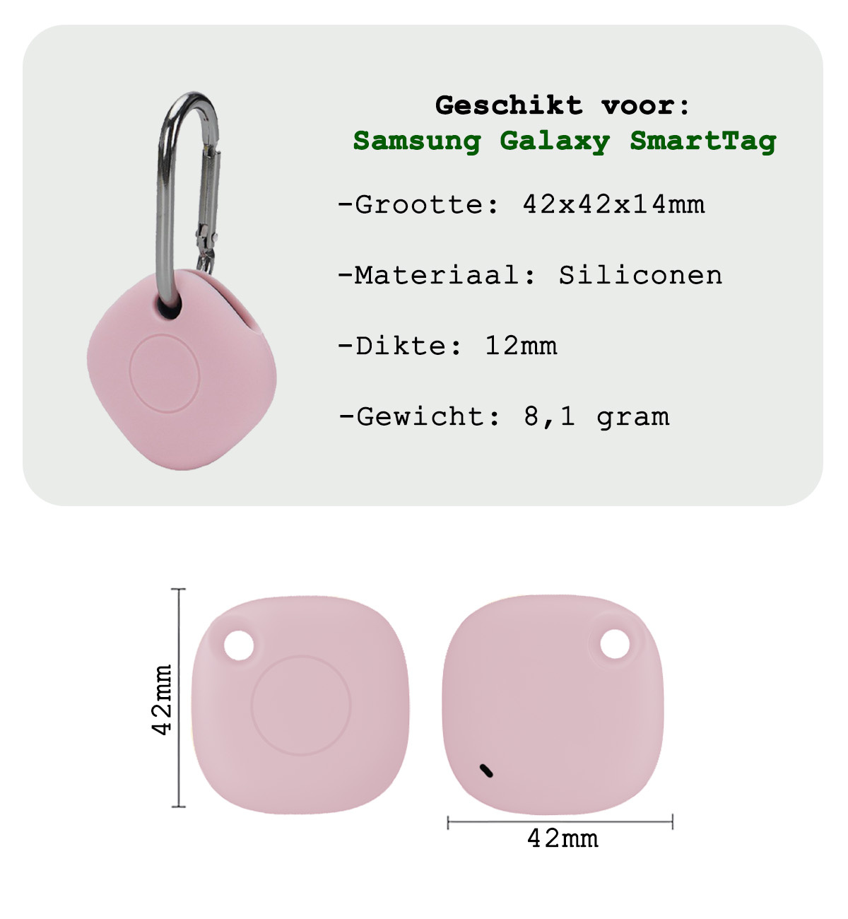 BASEY. Hoesje Geschikt voor Samsung Galaxy SmartTag Sleutelhanger Hoesje - Siliconen Houder Hoesje Geschikt voor Samsung Galaxy SmartTag Hoes Hoesje Case - Roze